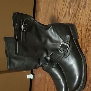 Frye Black Leather Ankle Boots with Buckle
